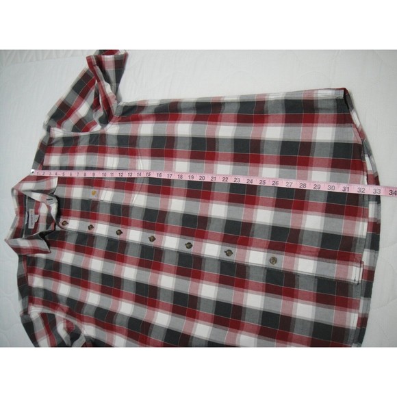Carhartt Short Sleeve Flannel Collar Shirt Men Sz Large Tall Relaxed Fit Red - Picture 9 of 10